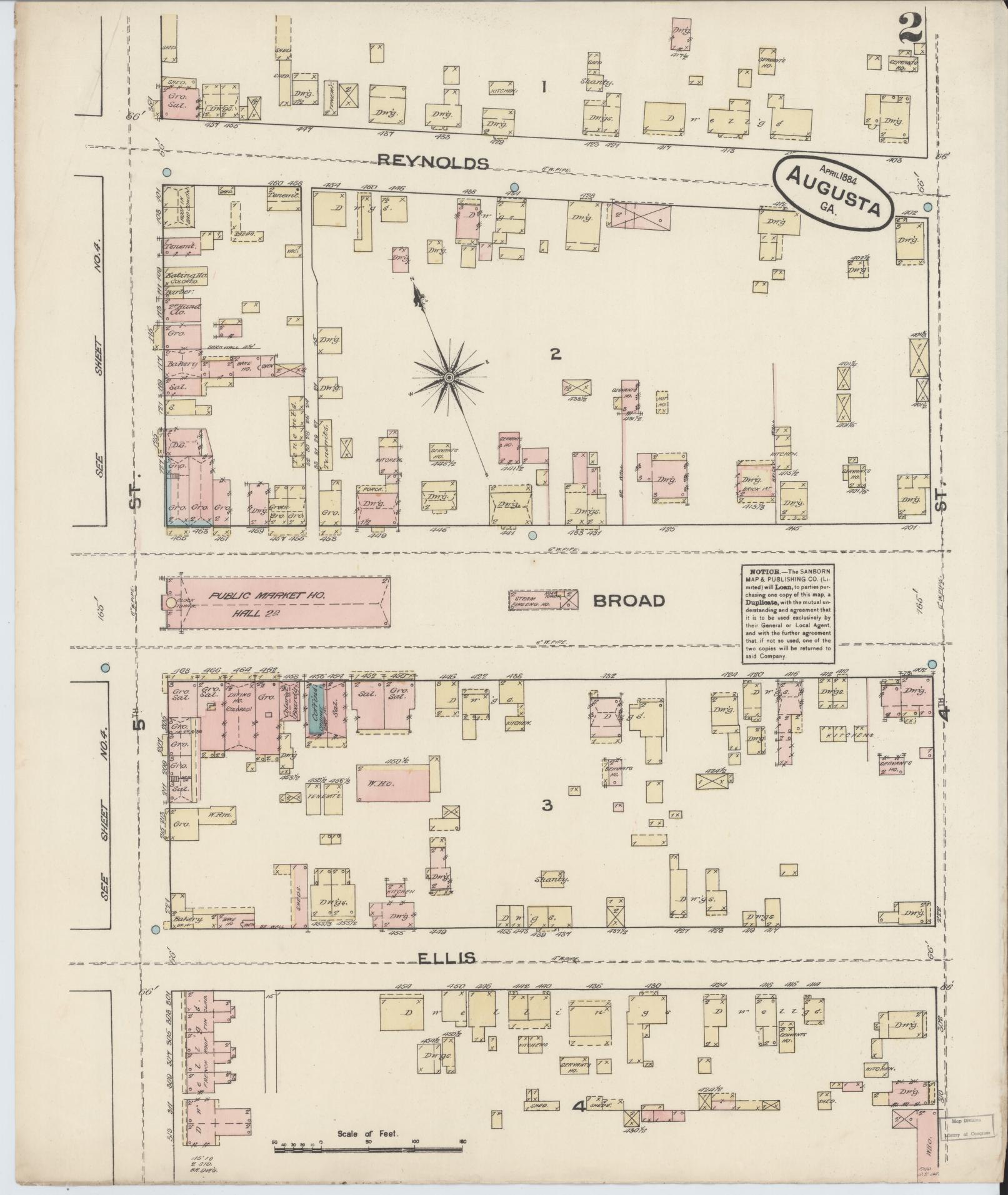Sanborn Fire Insurance Map from Augusta, Richmond County, Georgia (1884), Sheet #0002 - Historic Sanborn Fire Insurance Map Print, vintage old map wall art, antique decor, genealogy gift, Georgia Georgia map