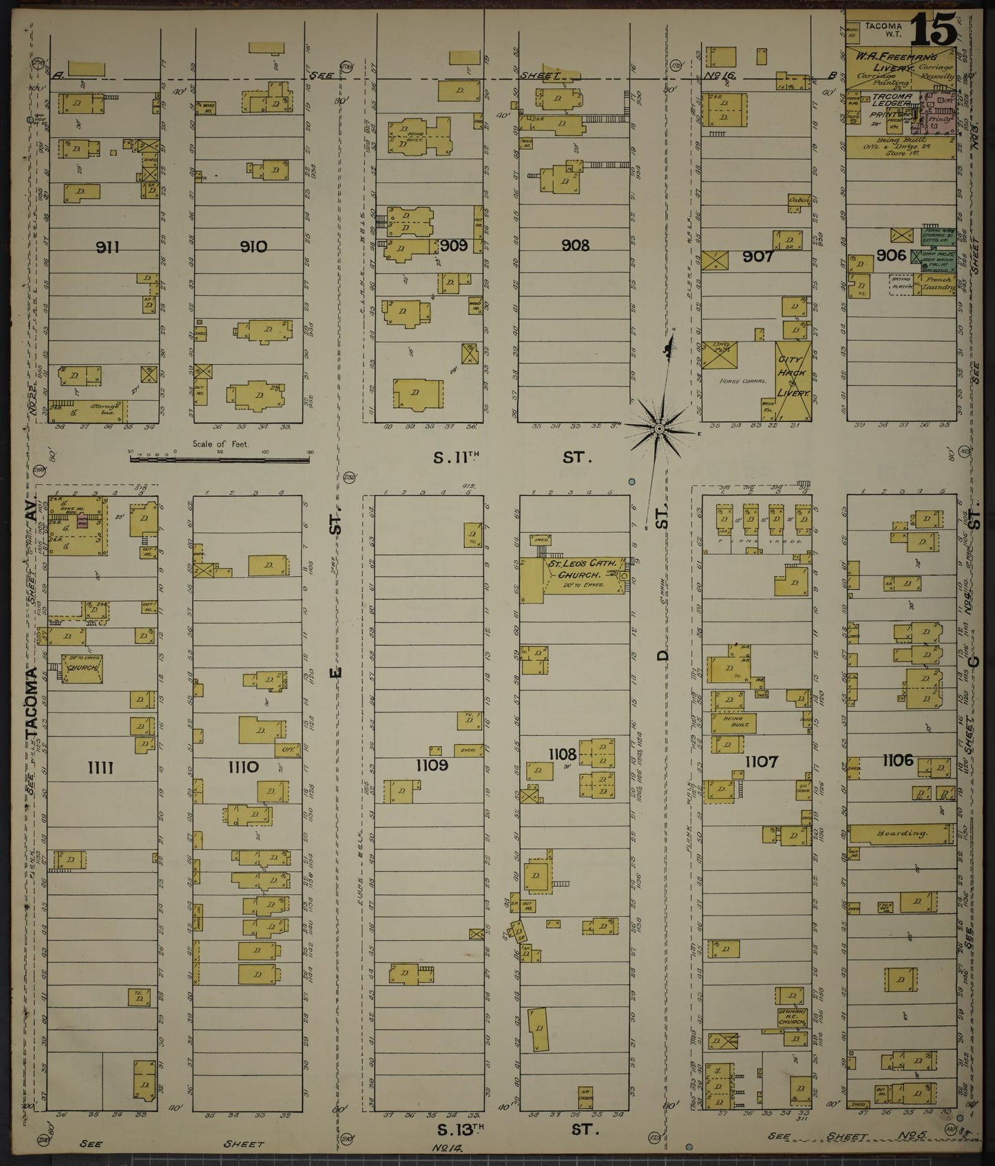Sanborn Fire Insurance Map from Tacoma, Pierce County, Washington (1888), Sheet #0015 - Complete Map Set gallery image, historic Sanborn map, vintage wall art, Washington Washington