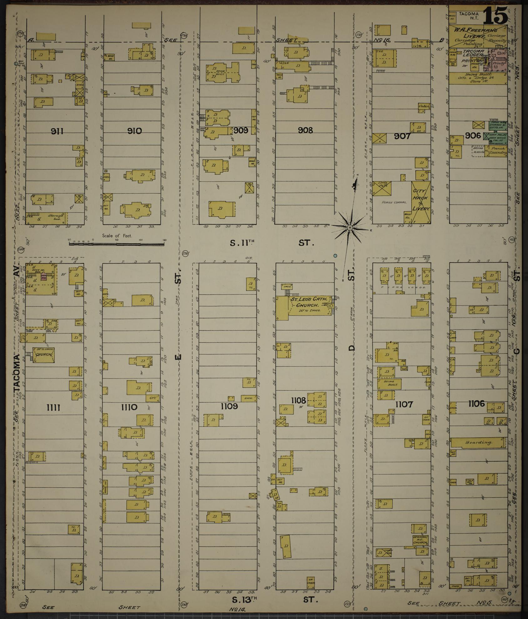 Sanborn Fire Insurance Map from Tacoma, Pierce County, Washington (1888), Sheet #0015 - Complete Map Set gallery image, historic Sanborn map, vintage wall art, Washington Washington