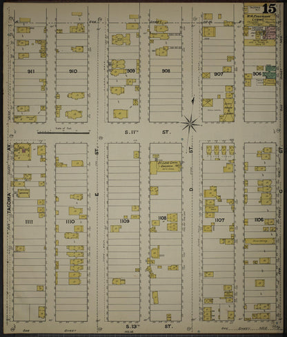 Sanborn Fire Insurance Map from Tacoma, Pierce County, Washington (1888), Sheet #0015 - Complete Map Set gallery image, historic Sanborn map, vintage wall art, Washington Washington