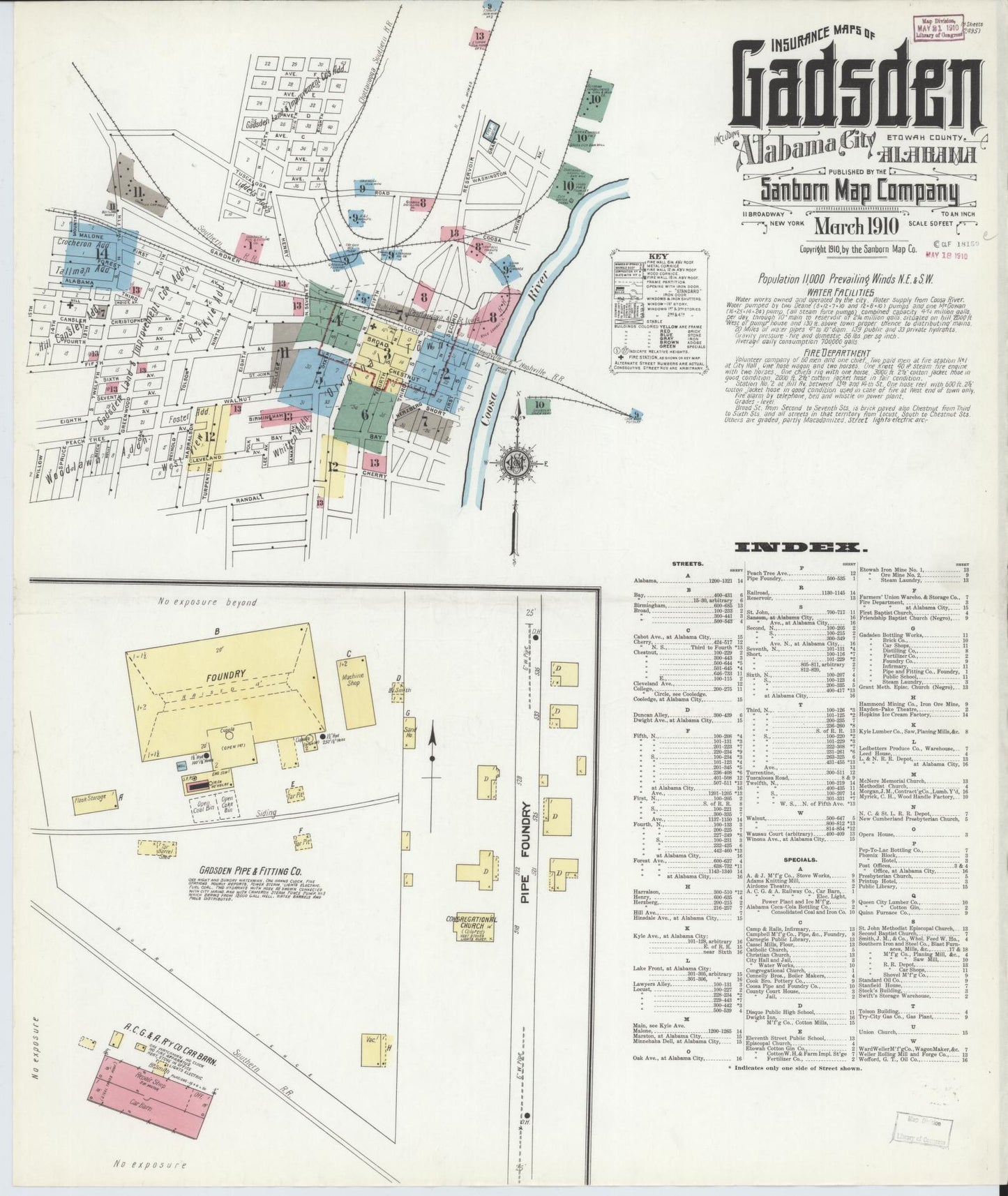 Sanborn Fire Insurance Map from Gadsden, Etowah County, Alabama. (1910) – Historic Sanborn Fire Insurance Map Print
