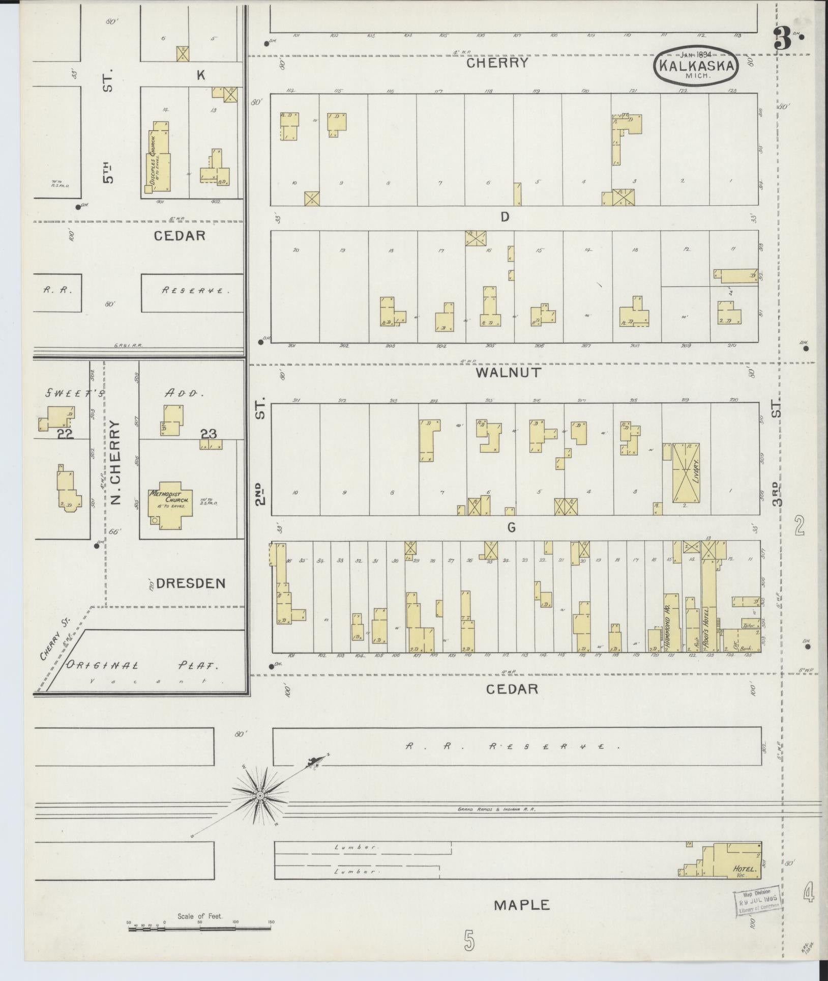 Sanborn Fire Insurance Map from Kalkaska, Kalkaska County, Michigan (1894), Sheet #0003 - Complete Map Set gallery image, historic Sanborn map, vintage wall art, Michigan Michigan