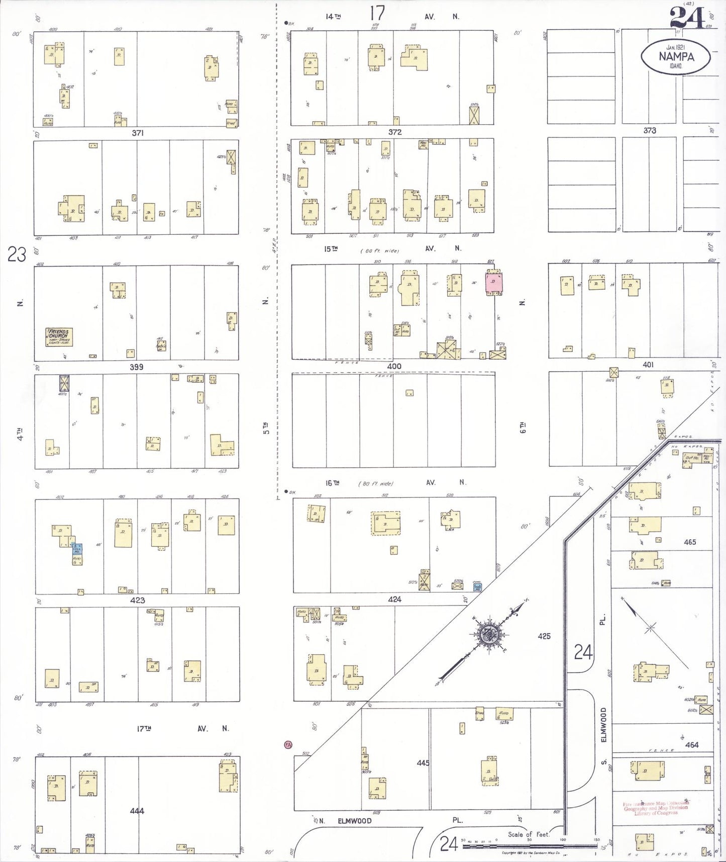 Sanborn Fire Insurance Map from Nampa, Canyon County, Idaho (1921), Sheet #0024 - Complete Map Set gallery image, historic Sanborn map, vintage wall art, Idaho Idaho