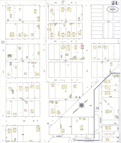 Sanborn Fire Insurance Map from Nampa, Canyon County, Idaho (1921), Sheet #0024 - Complete Map Set gallery image, historic Sanborn map, vintage wall art, Idaho Idaho