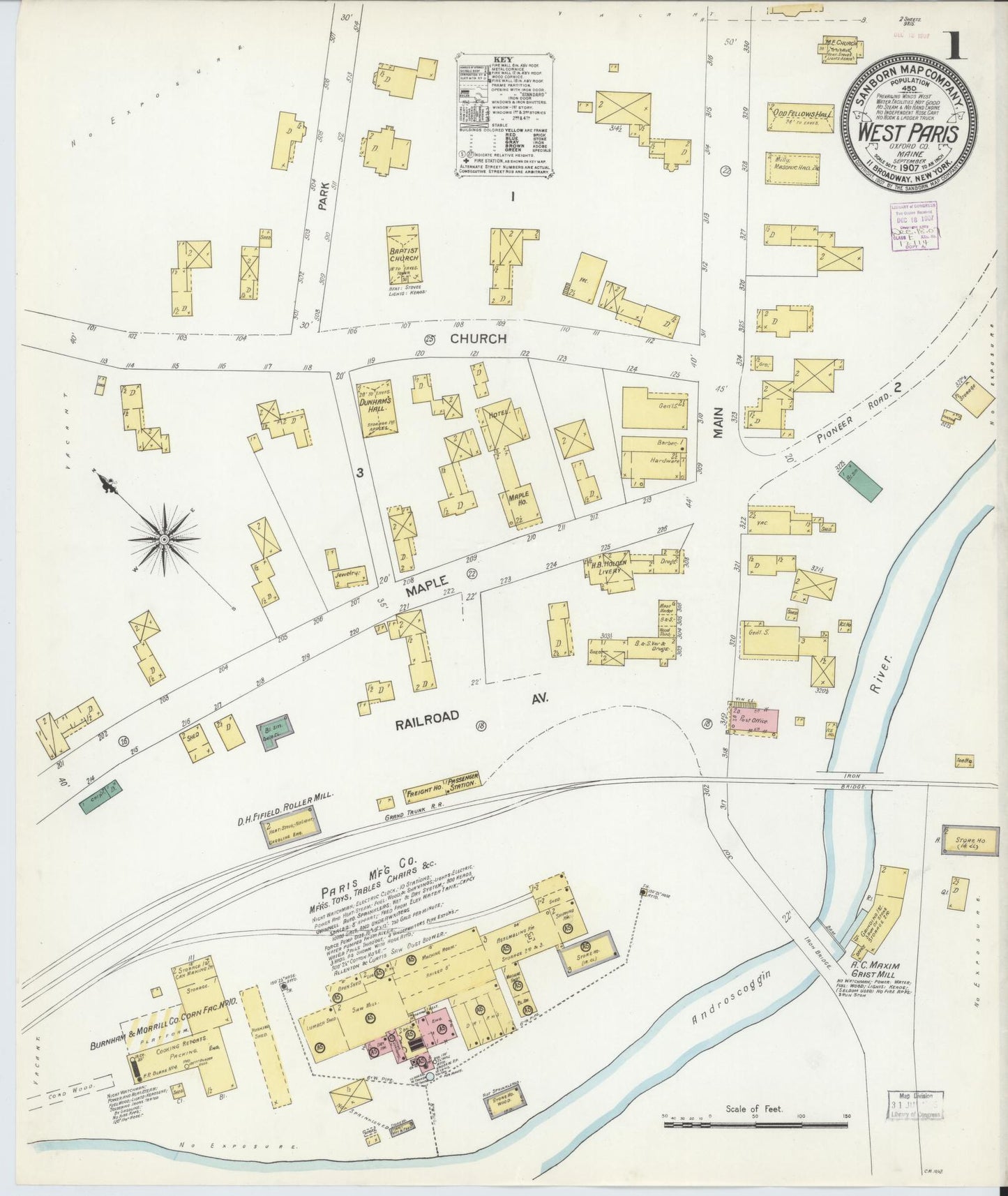 Sanborn Fire Insurance Map from West Paris, Oxford County, Maine (1907), Sheet #0001 - Historic Sanborn Fire Insurance Map Print, vintage old map wall art, antique decor, genealogy gift, Maine Maine map