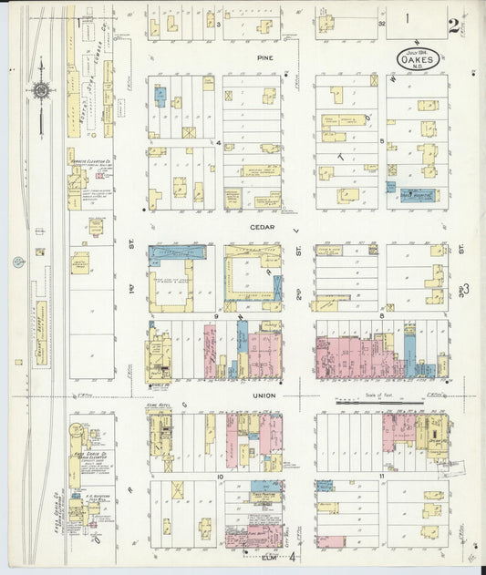 Sanborn Fire Insurance Map from Oakes, Dickey County, North Dakota (1914), Sheet #0002 - Historic Sanborn Fire Insurance Map Print, vintage old map wall art, antique decor, genealogy gift, North Dakota North Dakota map