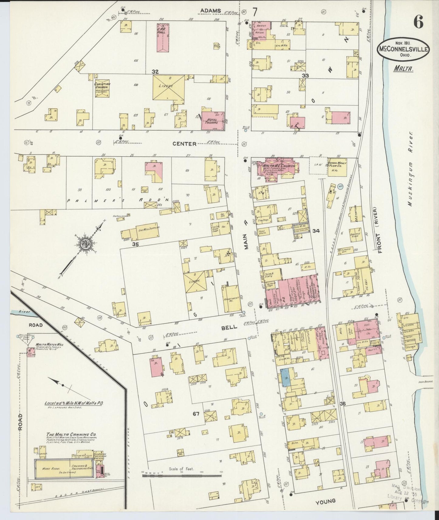Sanborn Fire Insurance Map from McConnelsville, Morgan County, Ohio (1911), Sheet #0006 - Historic Sanborn Fire Insurance Map Print, vintage old map wall art, antique decor, genealogy gift, Ohio Ohio map