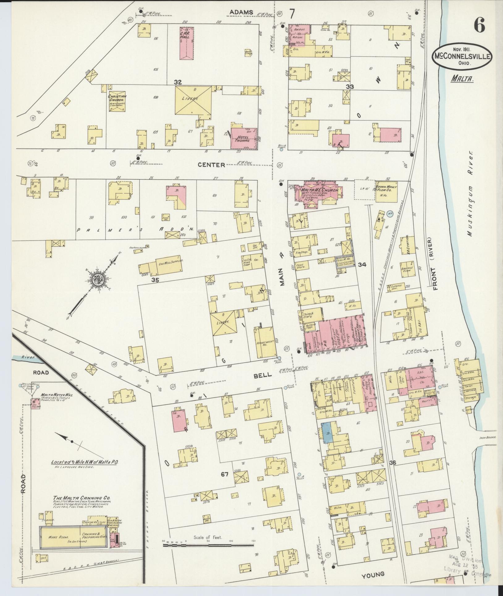 Sanborn Fire Insurance Map from McConnelsville, Morgan County, Ohio (1911), Sheet #0006 - Historic Sanborn Fire Insurance Map Print, vintage old map wall art, antique decor, genealogy gift, Ohio Ohio map