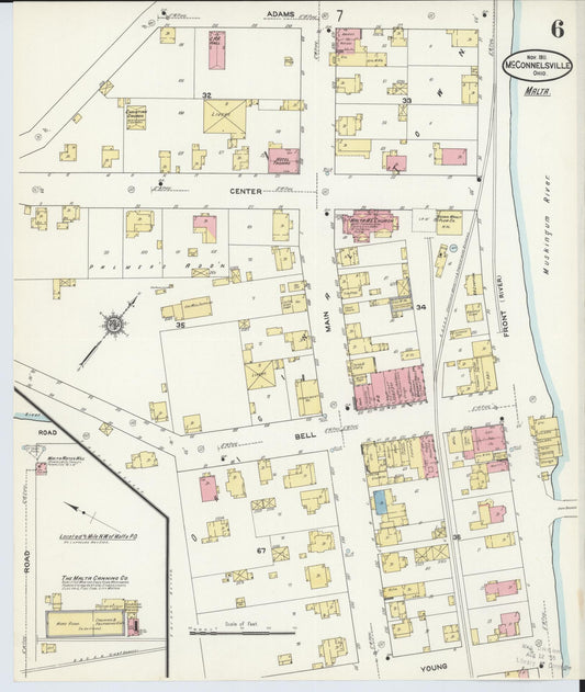 Sanborn Fire Insurance Map from McConnelsville, Morgan County, Ohio (1911), Sheet #0006 - Historic Sanborn Fire Insurance Map Print, vintage old map wall art, antique decor, genealogy gift, Ohio Ohio map