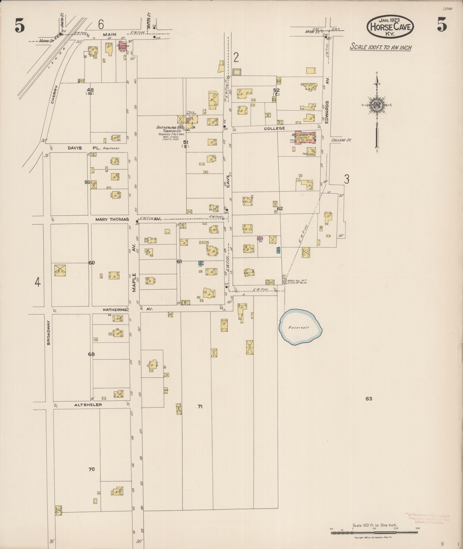Sanborn Fire Insurance Map from Horse Cave, Hart County, Kentucky (1923), Sheet #0005 - Complete Map Set gallery image, historic Sanborn map, vintage wall art, Kentucky Kentucky