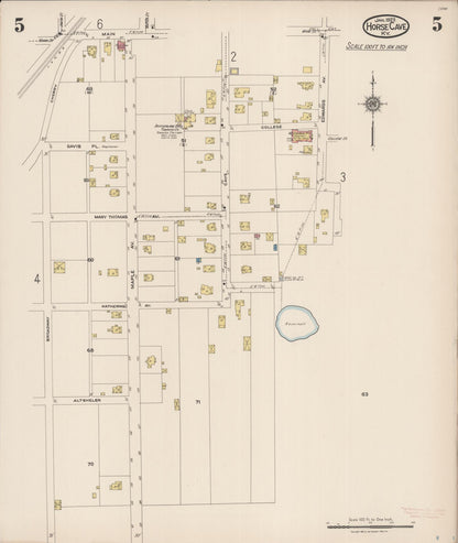 Sanborn Fire Insurance Map from Horse Cave, Hart County, Kentucky (1923), Sheet #0005 - Complete Map Set gallery image, historic Sanborn map, vintage wall art, Kentucky Kentucky