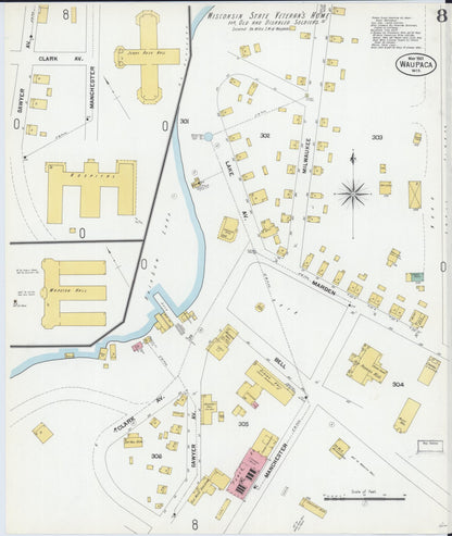 Sanborn Fire Insurance Map from Waupaca, Waupaca County, Wisconsin (1901), Sheet #0008 - Complete Map Set gallery image, historic Sanborn map, vintage wall art, Wisconsin Wisconsin
