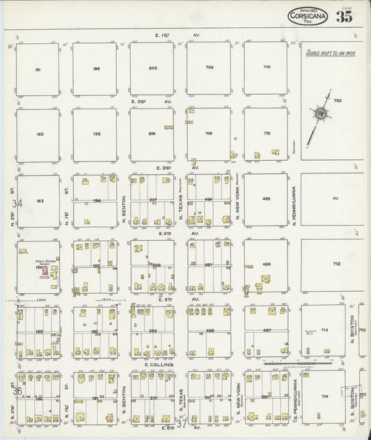 Sanborn Fire Insurance Map from Corsicana, Navarro County, Texas (1921), Sheet #0035 - Historic Sanborn Fire Insurance Map Print, vintage old map wall art, antique decor, genealogy gift, Texas Texas map