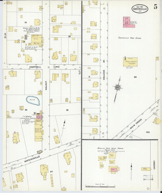 Sanborn Fire Insurance Map from Greenville, Muhlenberg County, Kentucky (1910), Sheet #0005 - Historic Sanborn Fire Insurance Map Print, vintage old map wall art, antique decor, genealogy gift, Kentucky Kentucky map