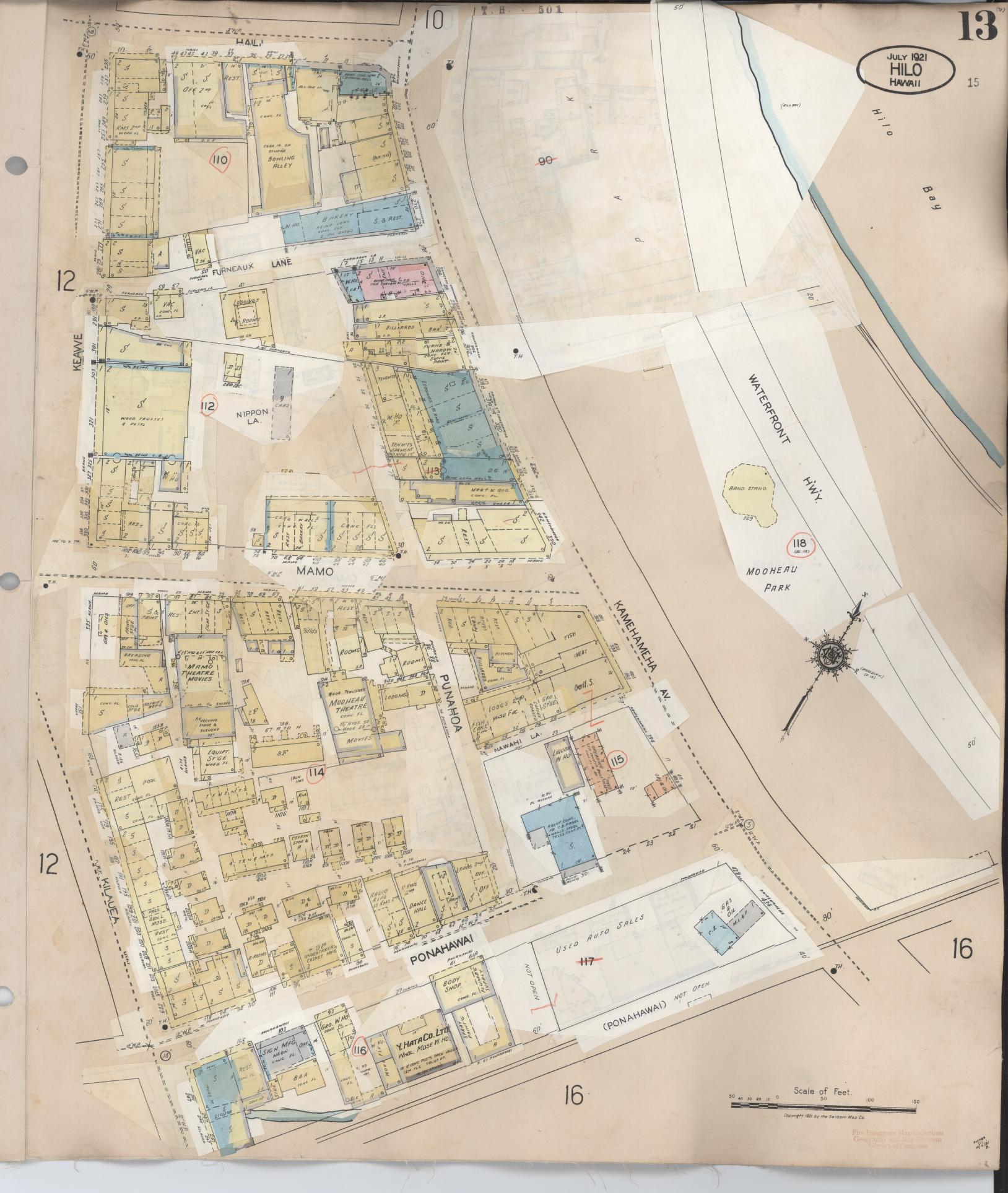 Sanborn Fire Insurance Map from Hilo, Hawaii County, Hawaii (1957), Sheet #0013 - Historic Sanborn Fire Insurance Map Print