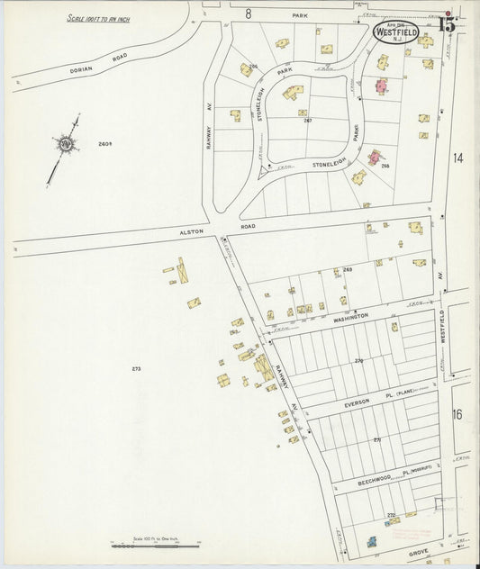 Sanborn Fire Insurance Map from Westfield, Union County, New Jersey (1916), Sheet #0015 - Historic Sanborn Fire Insurance Map Print, vintage old map wall art, antique decor, genealogy gift, New Jersey New Jersey map