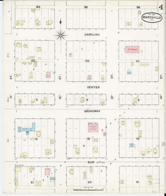 Sanborn Fire Insurance Map from Marysville, Marshall County, Kansas (1889), Sheet #0004 - Historic Sanborn Fire Insurance Map Print, vintage old map wall art, antique decor, genealogy gift, Kansas Kansas map
