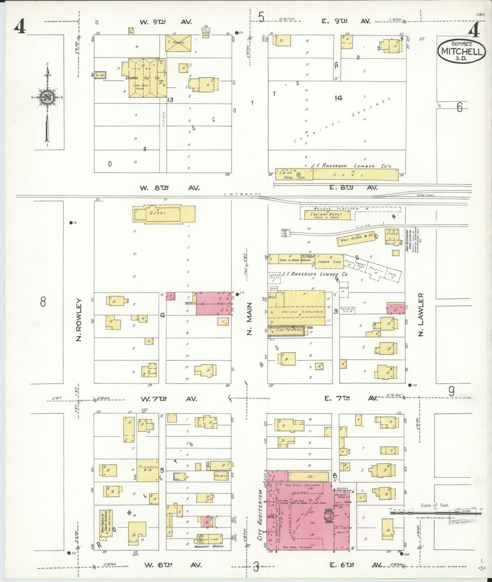 Sanborn Fire Insurance Map from Mitchell, Davison County, South Dakota (1923), Sheet #0004 - Complete Map Set gallery image, historic Sanborn map, vintage wall art, South Dakota South Dakota