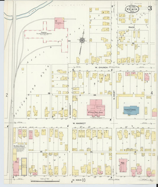 Sanborn Fire Insurance Map from Xenia, Greene County, Ohio (1910), Sheet #0003 - Historic Sanborn Fire Insurance Map Print, vintage old map wall art, antique decor, genealogy gift, Ohio Ohio map