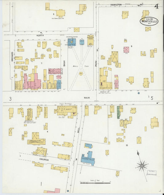Sanborn Fire Insurance Map from Monticello, Sullivan County, New York (1904), Sheet #0004 - Historic Sanborn Fire Insurance Map Print, vintage old map wall art, antique decor, genealogy gift, New York New York map