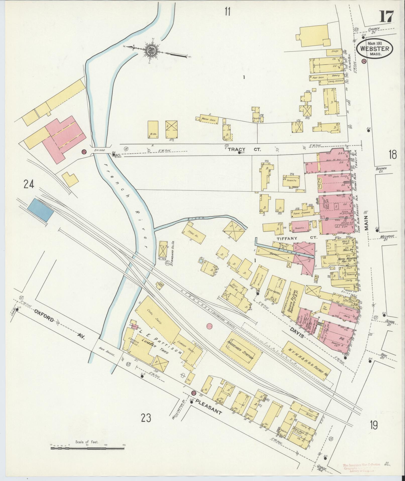 Sanborn Fire Insurance Map from Webster, Worcester County, Massachusetts (1911), Sheet #0017 - Complete Map Set gallery image, historic Sanborn map, vintage wall art, Massachusetts Massachusetts