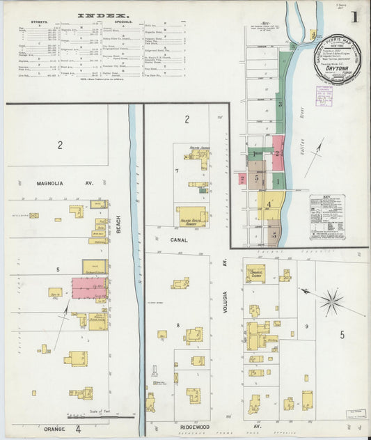 Sanborn Fire Insurance Map from Daytona, Volusia County, Florida (1901), Sheet #0001 - Complete Map Set gallery image, historic Sanborn map, vintage wall art, Florida Florida