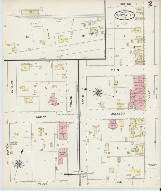 Sanborn Fire Insurance Map from Huntsville, Walker County, Texas (1891), Sheet #0002 - Historic Sanborn Fire Insurance Map Print, vintage old map wall art, antique decor, genealogy gift, Texas Texas map
