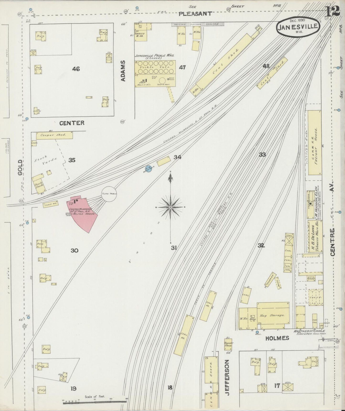 Sanborn Fire Insurance Map from Janesville, Rock County, Wisconsin (1890), Sheet #0012 - Complete Map Set gallery image, historic Sanborn map, vintage wall art, Wisconsin Wisconsin