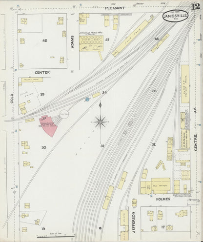 Sanborn Fire Insurance Map from Janesville, Rock County, Wisconsin (1890), Sheet #0012 - Complete Map Set gallery image, historic Sanborn map, vintage wall art, Wisconsin Wisconsin