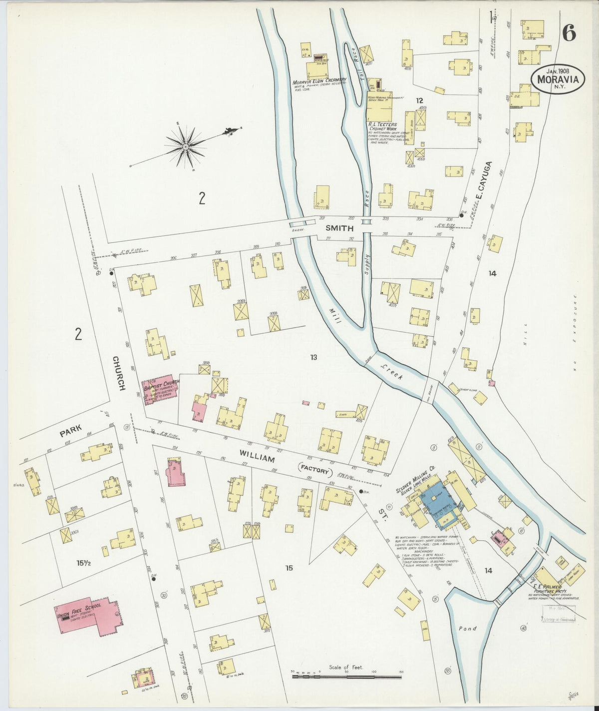 Sanborn Fire Insurance Map from Moravia, Cayuga County, New York (1908), Sheet #0006 - Historic Sanborn Fire Insurance Map Print, vintage old map wall art, antique decor, genealogy gift, New York New York map