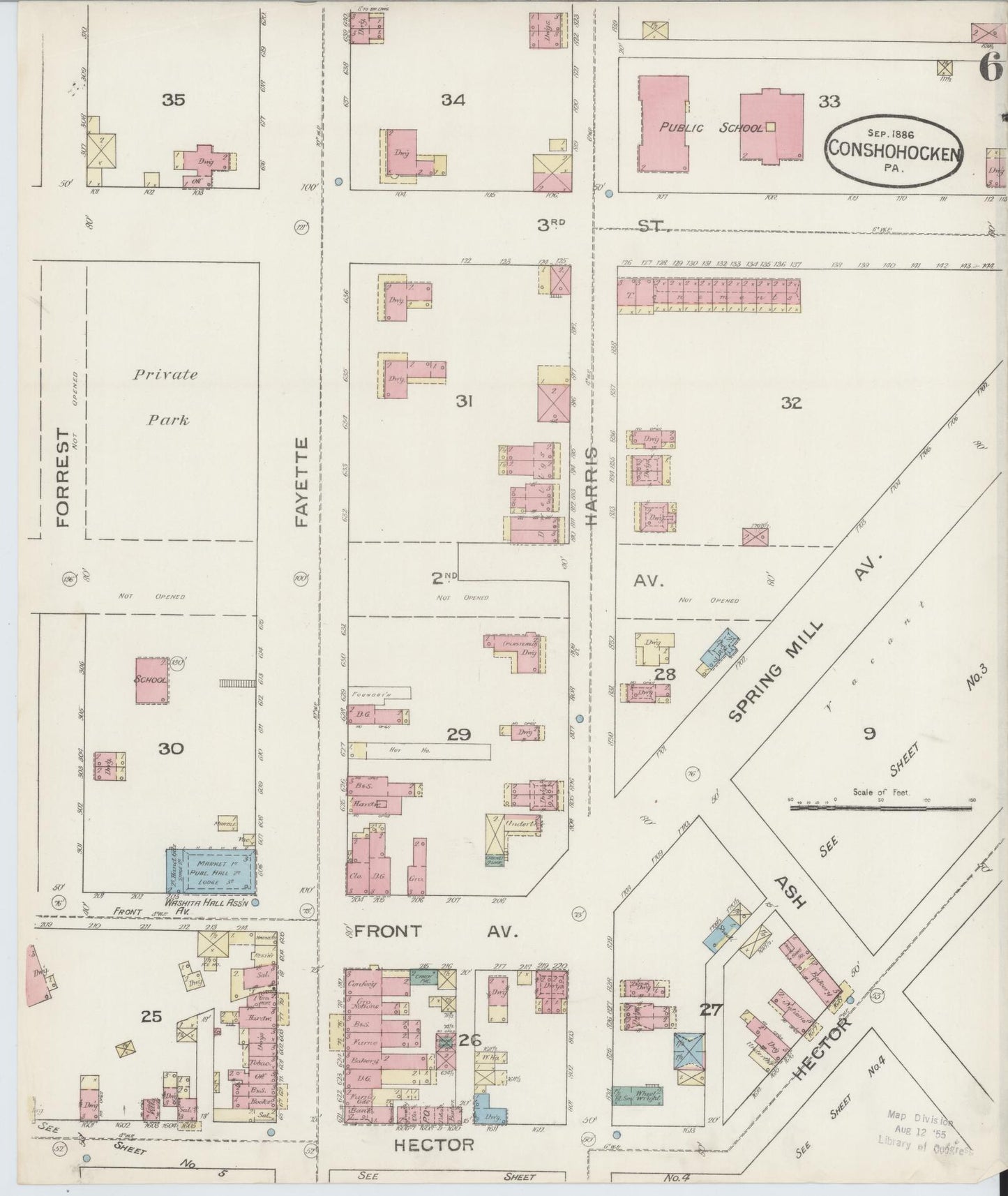 Sanborn Fire Insurance Map from Conshohocken, Montgomery County, Pennsylvania (1886), Sheet #0006 - Historic Sanborn Fire Insurance Map Print, vintage old map wall art, antique decor, genealogy gift, Pennsylvania Pennsylvania map