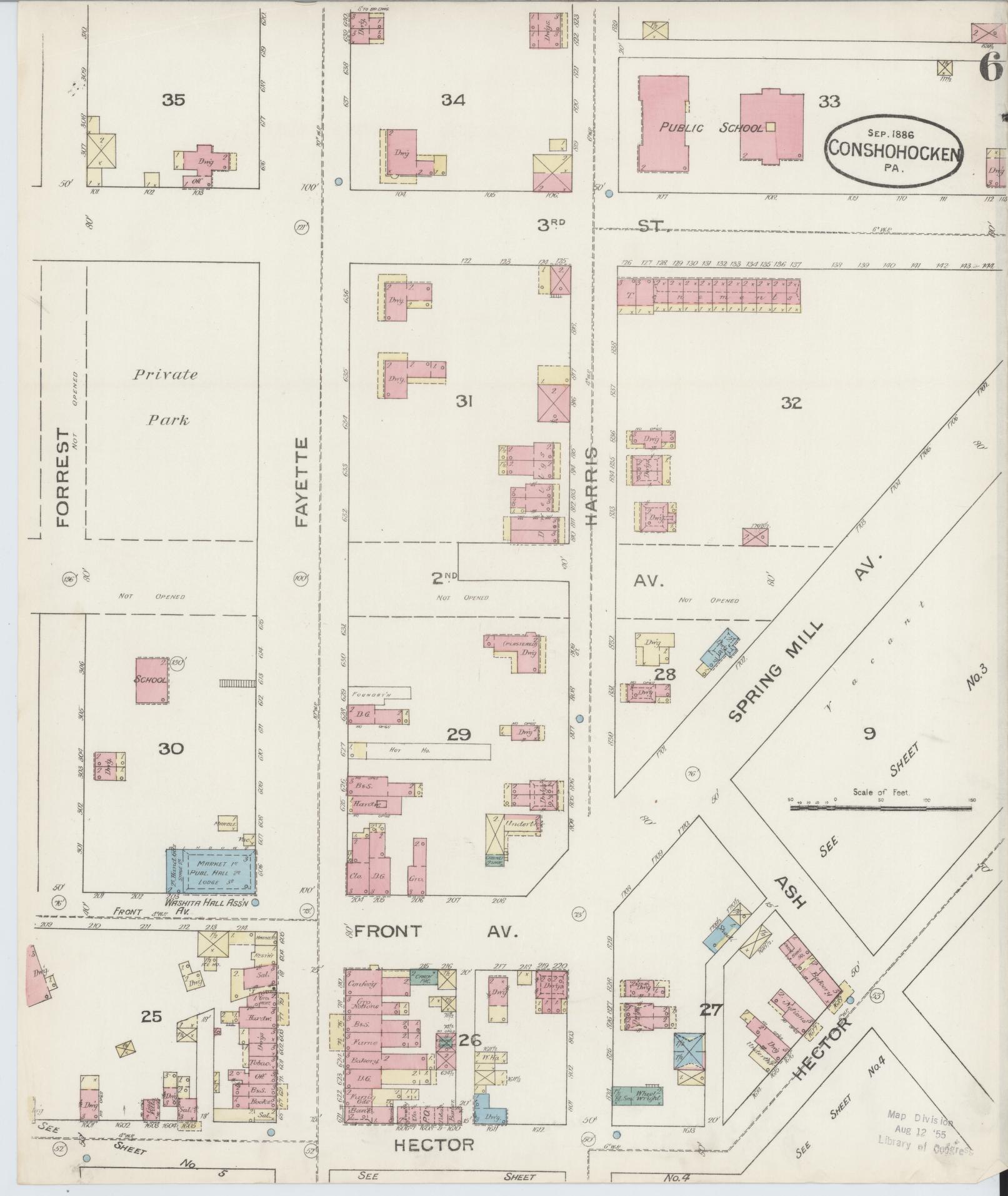 Sanborn Fire Insurance Map from Conshohocken, Montgomery County, Pennsylvania (1886), Sheet #0006 - Historic Sanborn Fire Insurance Map Print, vintage old map wall art, antique decor, genealogy gift, Pennsylvania Pennsylvania map