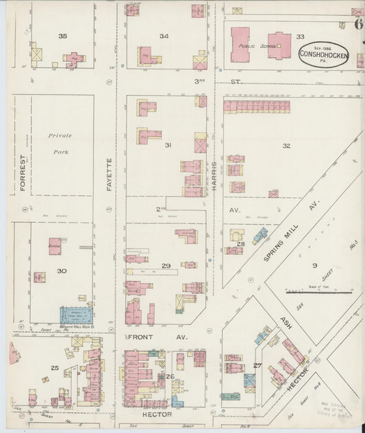 Sanborn Fire Insurance Map from Conshohocken, Montgomery County, Pennsylvania (1886), Sheet #0006 - Historic Sanborn Fire Insurance Map Print, vintage old map wall art, antique decor, genealogy gift, Pennsylvania Pennsylvania map