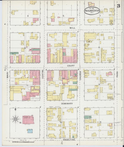 Sanborn Fire Insurance Map from Richland Center, Richland County, Wisconsin (1892), Sheet #0003 - Complete Map Set gallery image, historic Sanborn map, vintage wall art, Wisconsin Wisconsin