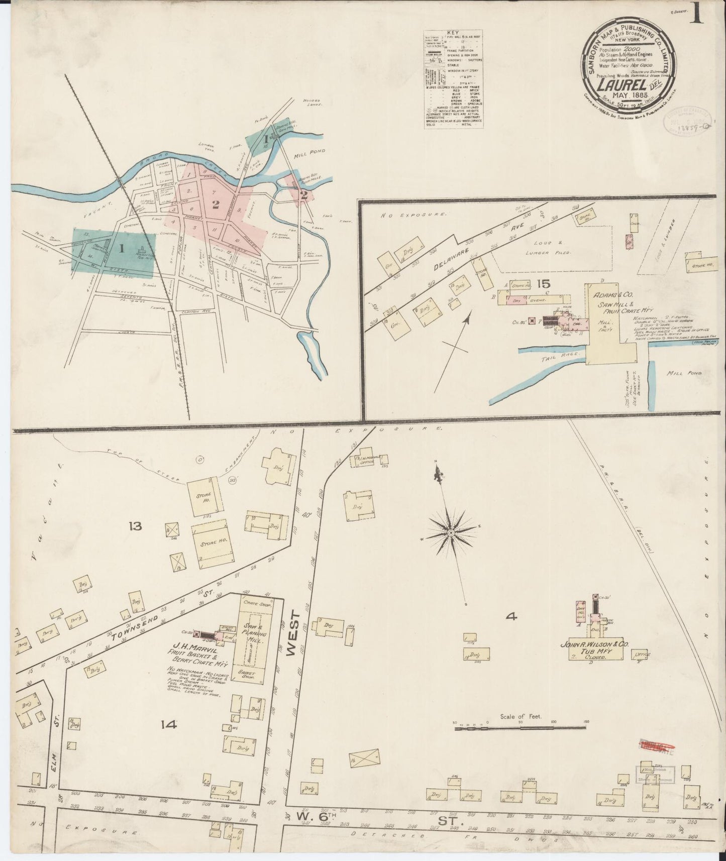 Sanborn Fire Insurance Map from Laurel, Sussex County, Delaware. (1885) – Historic Sanborn Fire Insurance Map Print