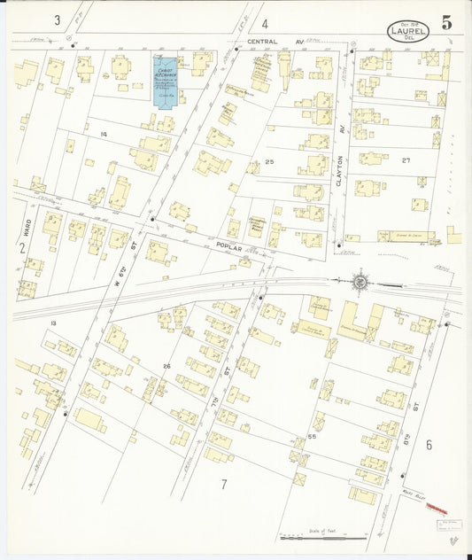 Sanborn Fire Insurance Map from Laurel, Sussex County, Delaware (1912), Sheet #0005 - Historic Sanborn Fire Insurance Map Print, vintage old map wall art, antique decor, genealogy gift, Delaware Delaware map