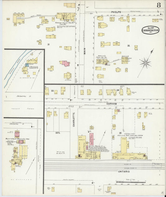 Sanborn Fire Insurance Map from Canandaigua, Ontario County, New York (1897), Sheet #0008 - Historic Sanborn Fire Insurance Map Print, vintage old map wall art, antique decor, genealogy gift, New York New York map