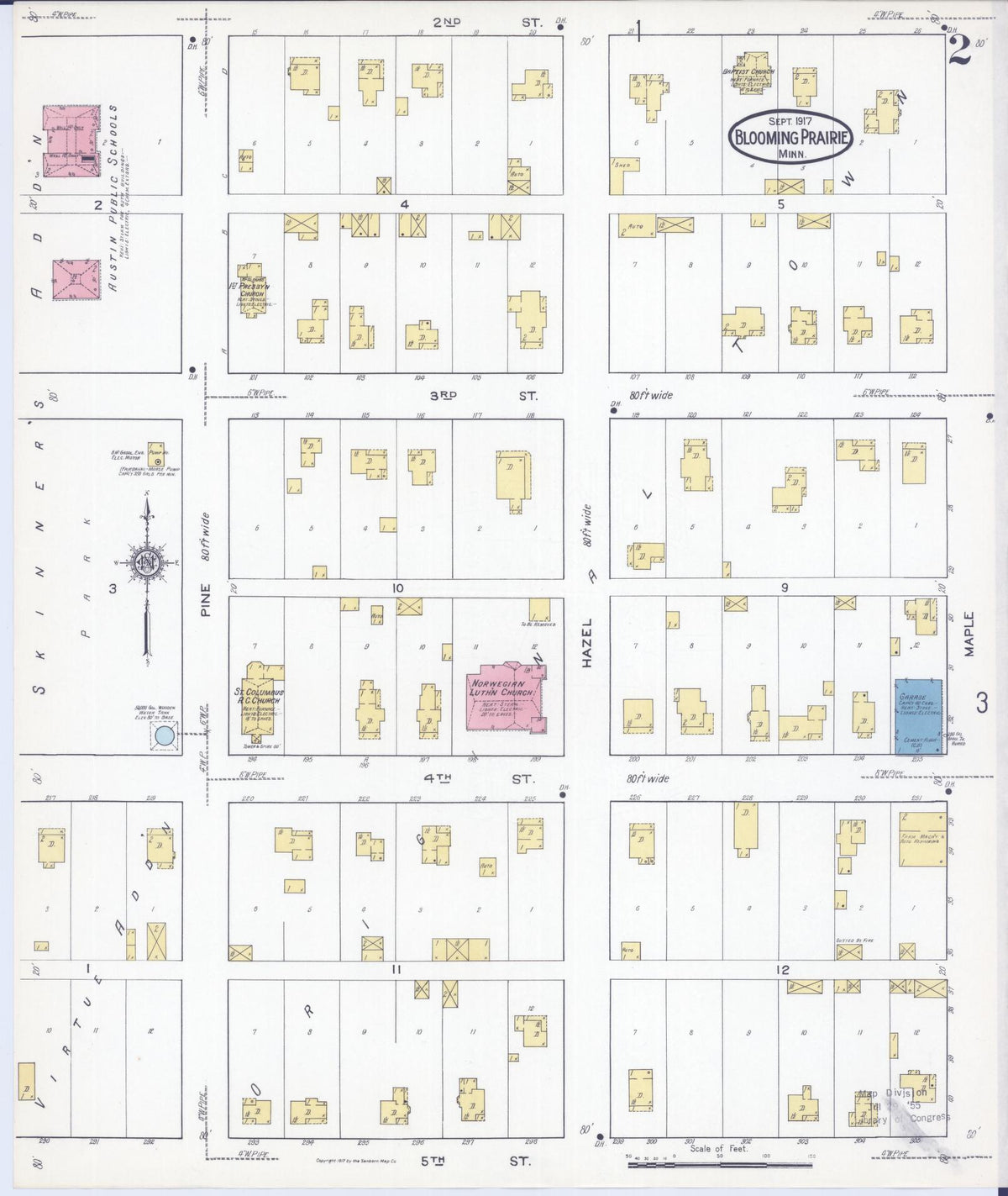 Sanborn Fire Insurance Map from Blooming Prairie, Steele County, Minnesota (1917), Sheet #0002 - Complete Map Set gallery image, historic Sanborn map, vintage wall art, Minnesota Minnesota