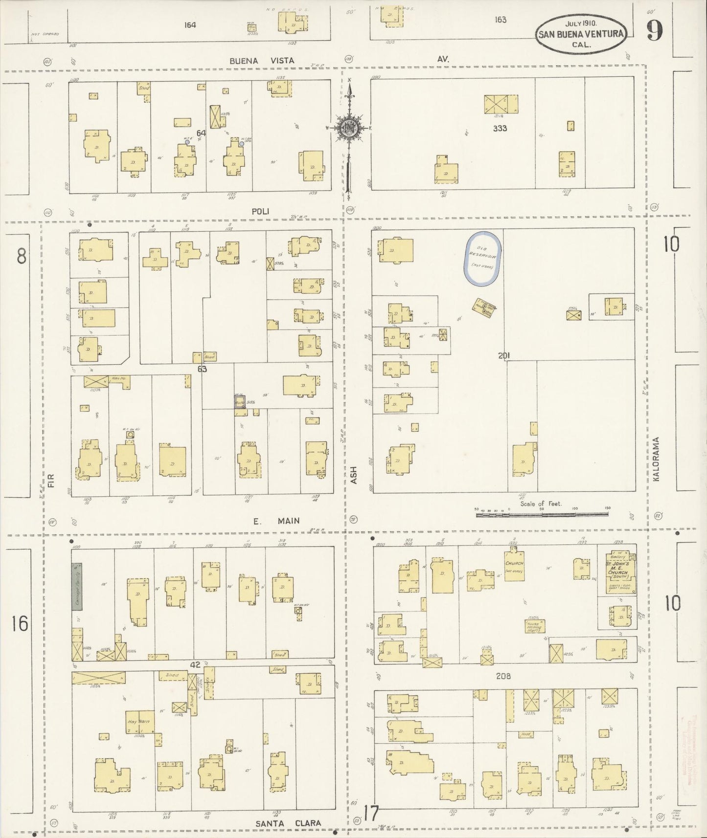 Sanborn Fire Insurance Map from San Buenaventura, Ventura County, California (1910), Sheet #0009 - Complete Map Set gallery image, historic Sanborn map, vintage wall art, California California