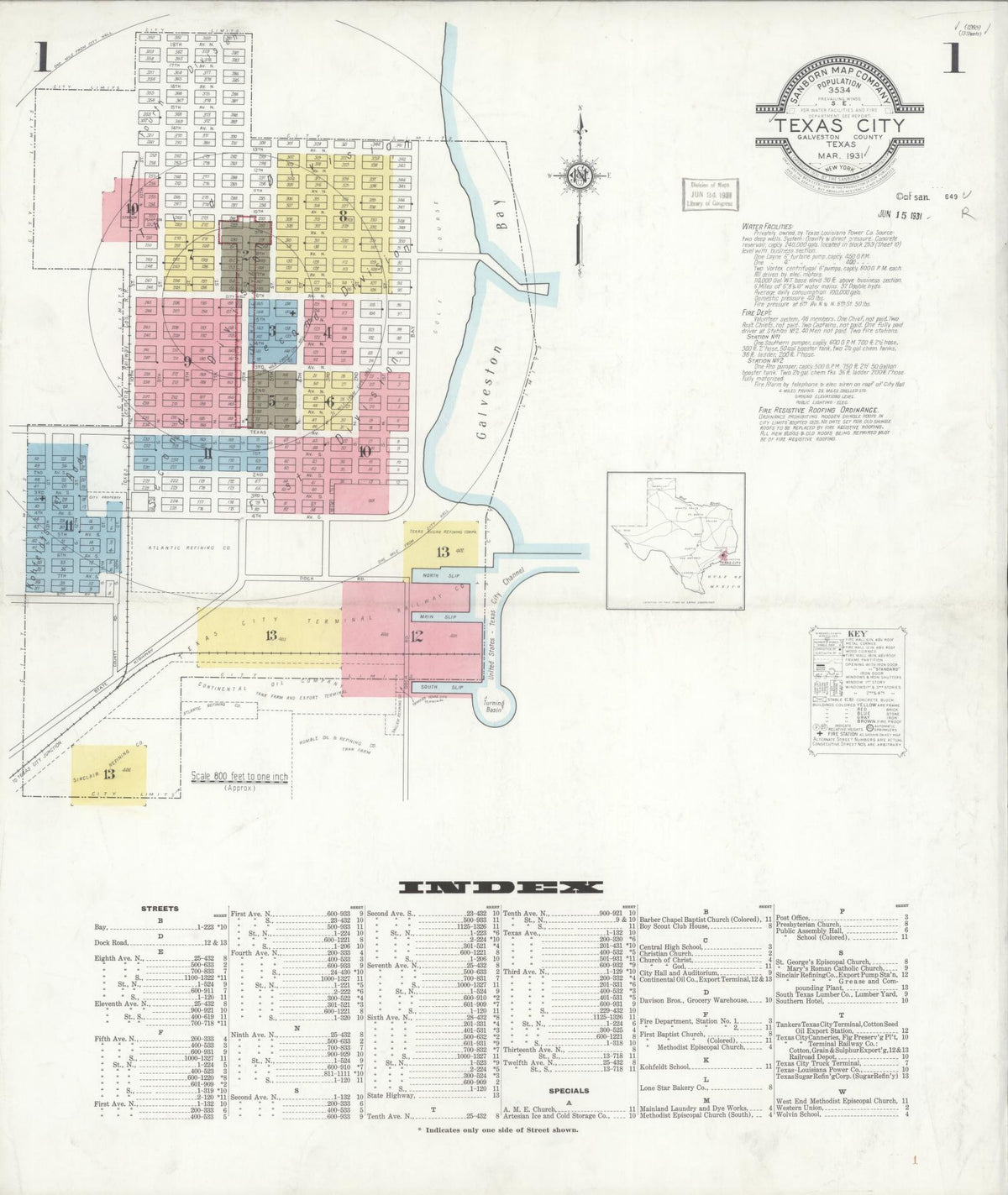 Sanborn Fire Insurance Map from Texas City, Galveston County, Texas (1931), Sheet #0001 - Historic Sanborn Fire Insurance Map Print, vintage old map wall art, antique decor, genealogy gift, Texas Texas map