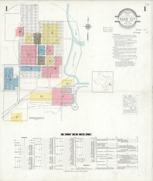 Sanborn Fire Insurance Map from Texas City, Galveston County, Texas (1931), Sheet #0001 - Historic Sanborn Fire Insurance Map Print, vintage old map wall art, antique decor, genealogy gift, Texas Texas map