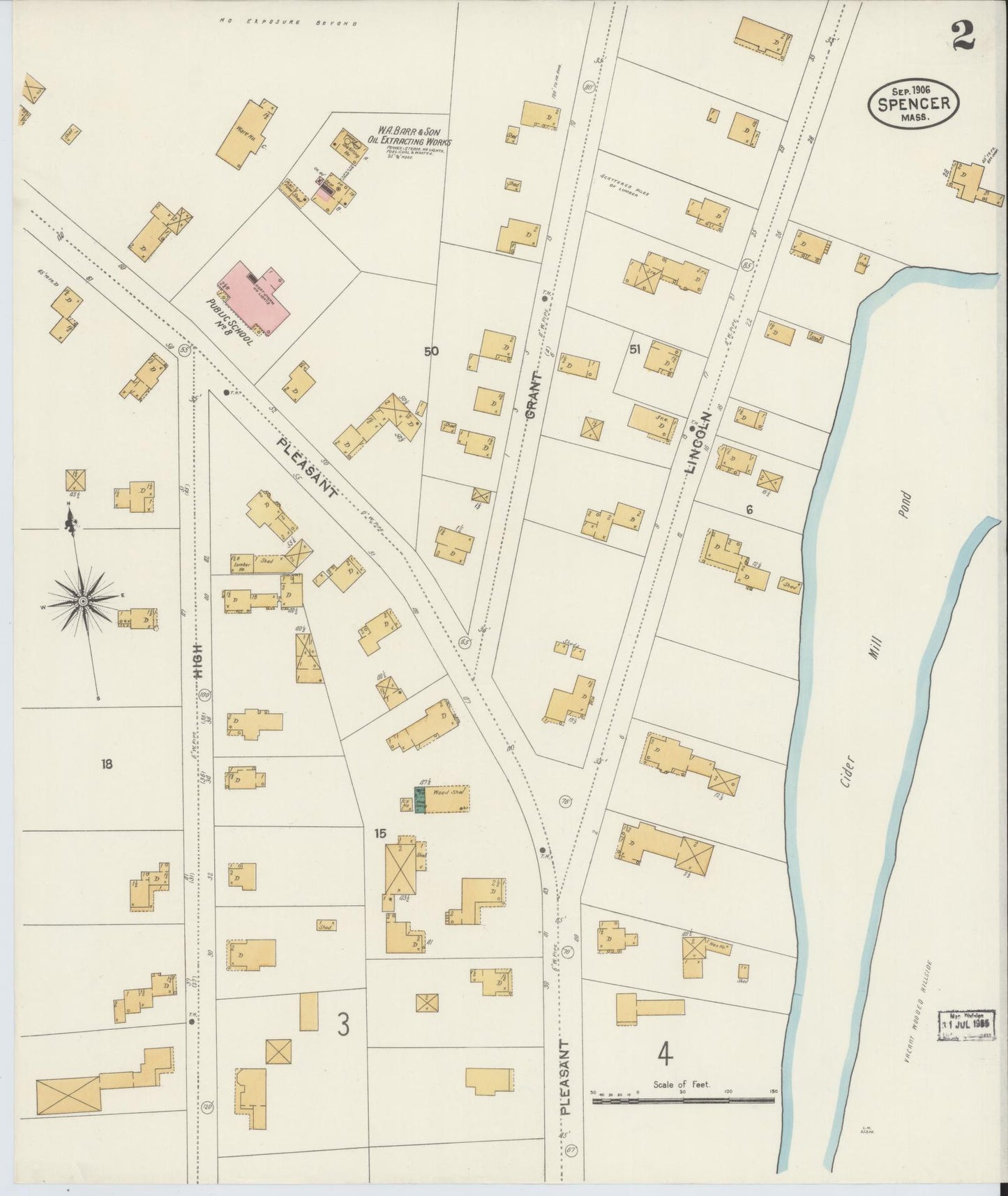 Sanborn Fire Insurance Map from Spencer, Worcester County, Massachusetts (1906), Sheet #0002 - Historic Sanborn Fire Insurance Map Print, vintage old map wall art, antique decor, genealogy gift, Massachusetts Massachusetts map
