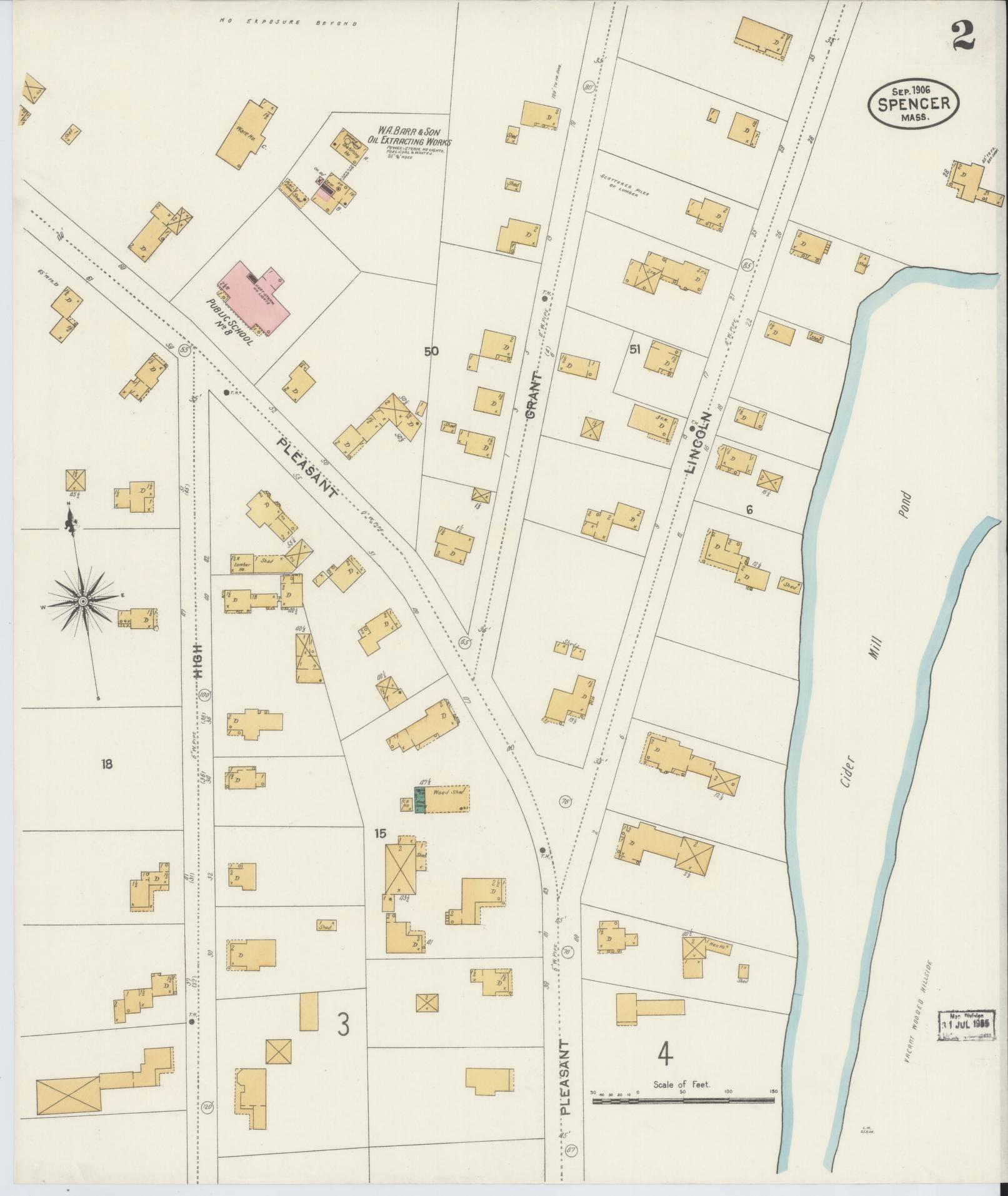 Sanborn Fire Insurance Map from Spencer, Worcester County, Massachusetts (1906), Sheet #0002 - Historic Sanborn Fire Insurance Map Print, vintage old map wall art, antique decor, genealogy gift, Massachusetts Massachusetts map