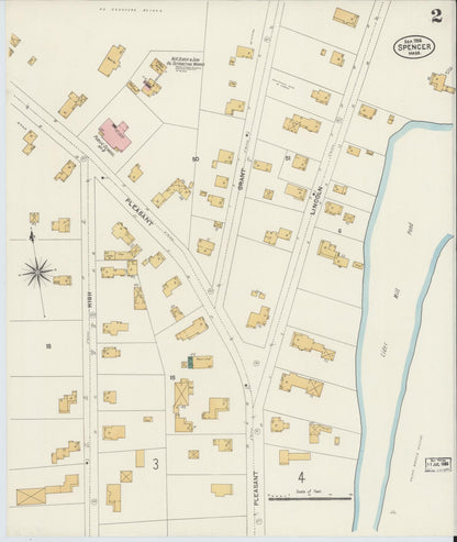 Sanborn Fire Insurance Map from Spencer, Worcester County, Massachusetts (1906), Sheet #0002 - Historic Sanborn Fire Insurance Map Print, vintage old map wall art, antique decor, genealogy gift, Massachusetts Massachusetts map
