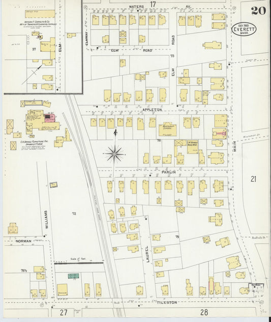 Sanborn Fire Insurance Map from Everett, Middlesex County, Massachusetts (1903), Sheet #0020 - Historic Sanborn Fire Insurance Map Print, vintage old map wall art, antique decor, genealogy gift, Massachusetts Massachusetts map