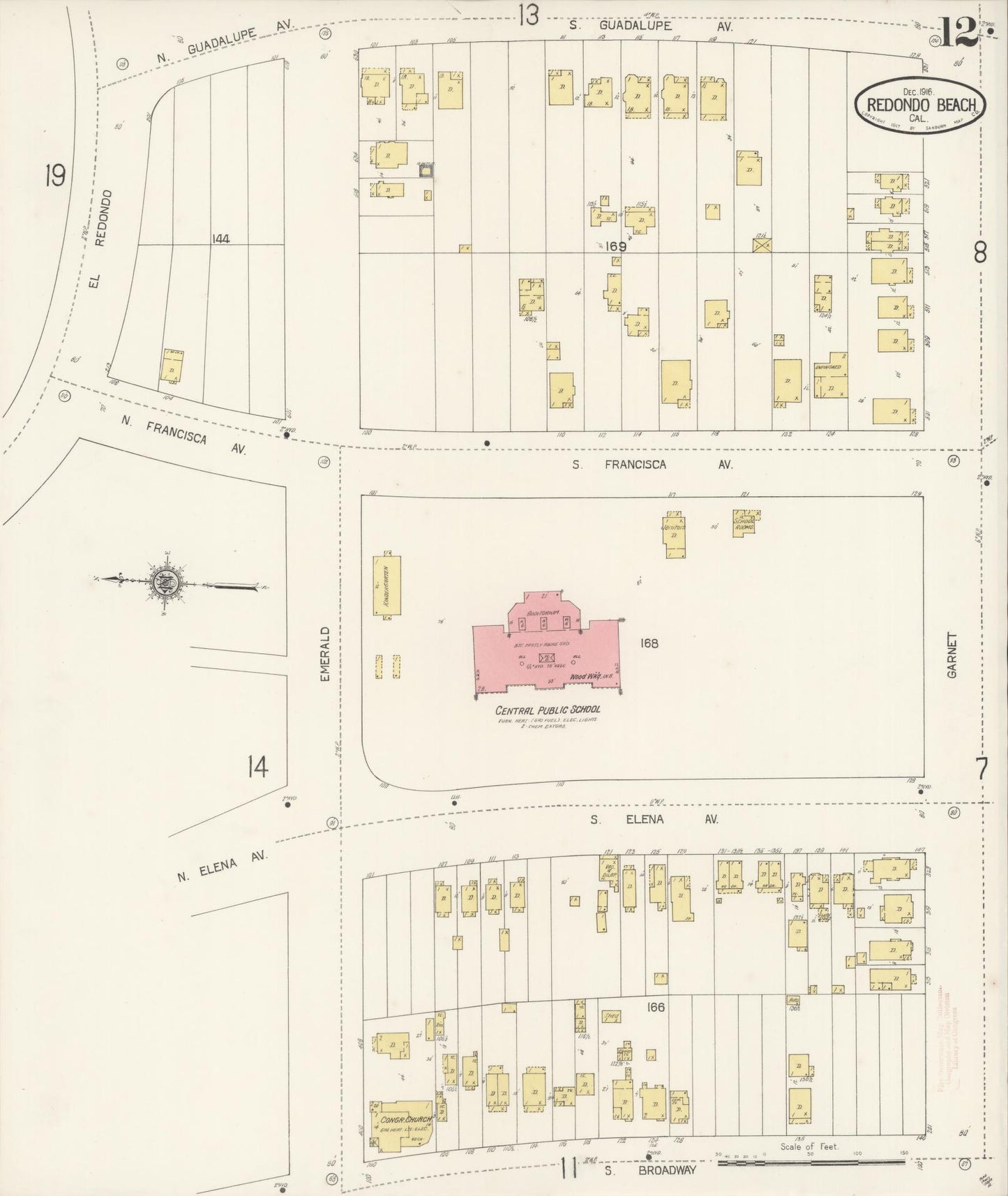 Sanborn Fire Insurance Map from Redondo Beach, Los Angeles County, California (1916), Sheet #0012 - Complete Map Set gallery image, historic Sanborn map, vintage wall art, California California