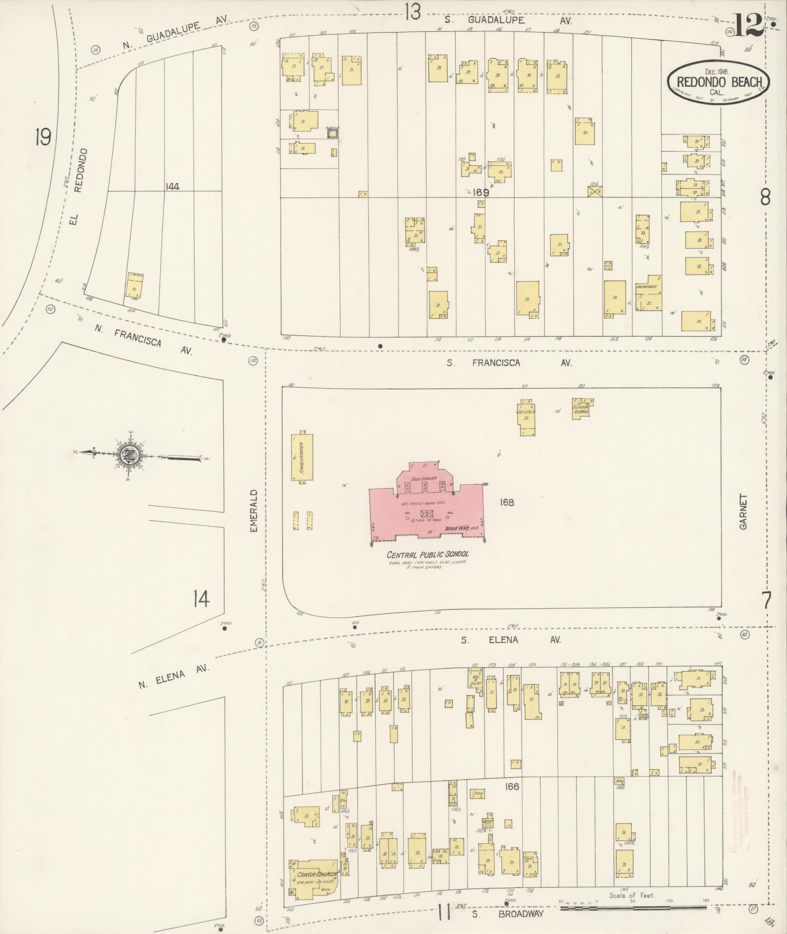 Sanborn Fire Insurance Map from Redondo Beach, Los Angeles County, California (1916), Sheet #0012 - Complete Map Set gallery image, historic Sanborn map, vintage wall art, California California