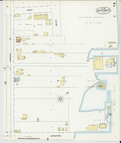 Sanborn Fire Insurance Map from Sault Sainte Marie, Chippewa County, Michigan (1897), Sheet #0007 - Complete Map Set gallery image, historic Sanborn map, vintage wall art, Michigan Michigan