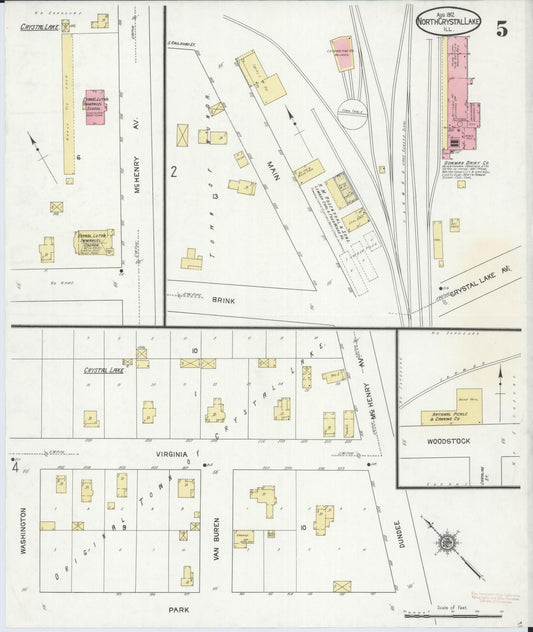 Sanborn Fire Insurance Map from North Crystal Lake, McHenry County, Illinois (1912), Sheet #0005 - Historic Sanborn Fire Insurance Map Print, vintage old map wall art, antique decor, genealogy gift, Illinois Illinois map