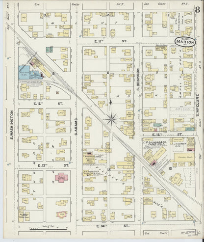 Sanborn Fire Insurance Map from Marion, Grant County, Indiana (1890), Sheet #0008 - Historic Sanborn Fire Insurance Map Print, vintage old map wall art, antique decor, genealogy gift, Indiana Indiana map